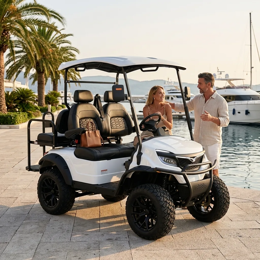 Bee Motors 2-Seater electric golf cart lifestyle setting
