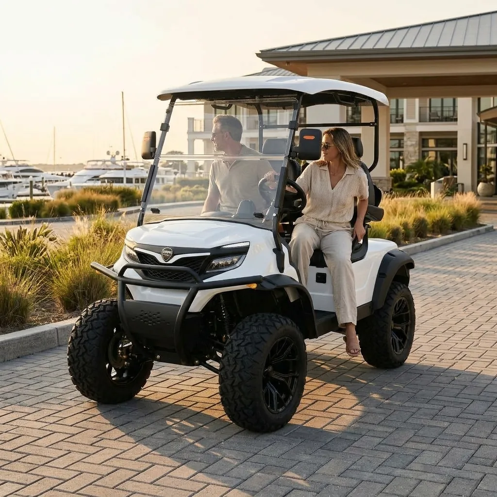 Bee Motors 2-Seater electric golf cart in lifestyle environment