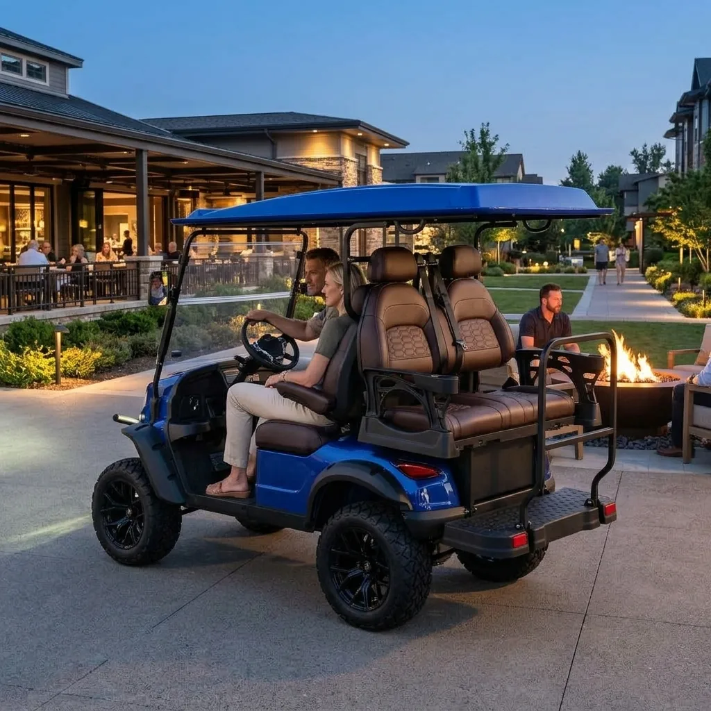 Bee Motors 2+2 electric golf cart in evening surroundings